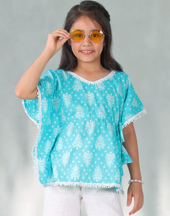 Blue Floral Printed Kaftan