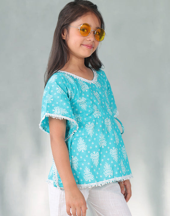 Blue Floral Printed Kaftan