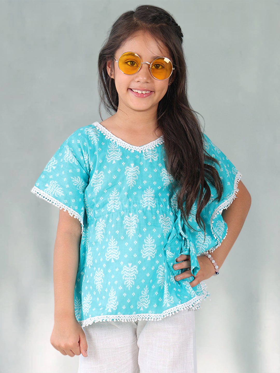Blue Floral Printed Kaftan