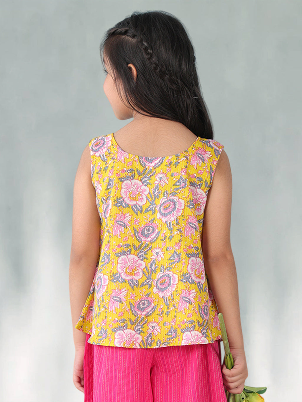Yellow floral printed  sleeveless Short Top