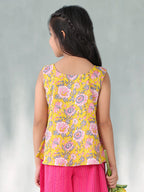 Yellow floral printed  sleeveless Short Top