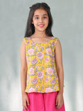 Yellow floral printed  sleeveless Short Top