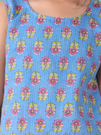 Blue  floral printed  sleeveless Short Top