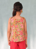 Green floral printed  sleeveless Short Top