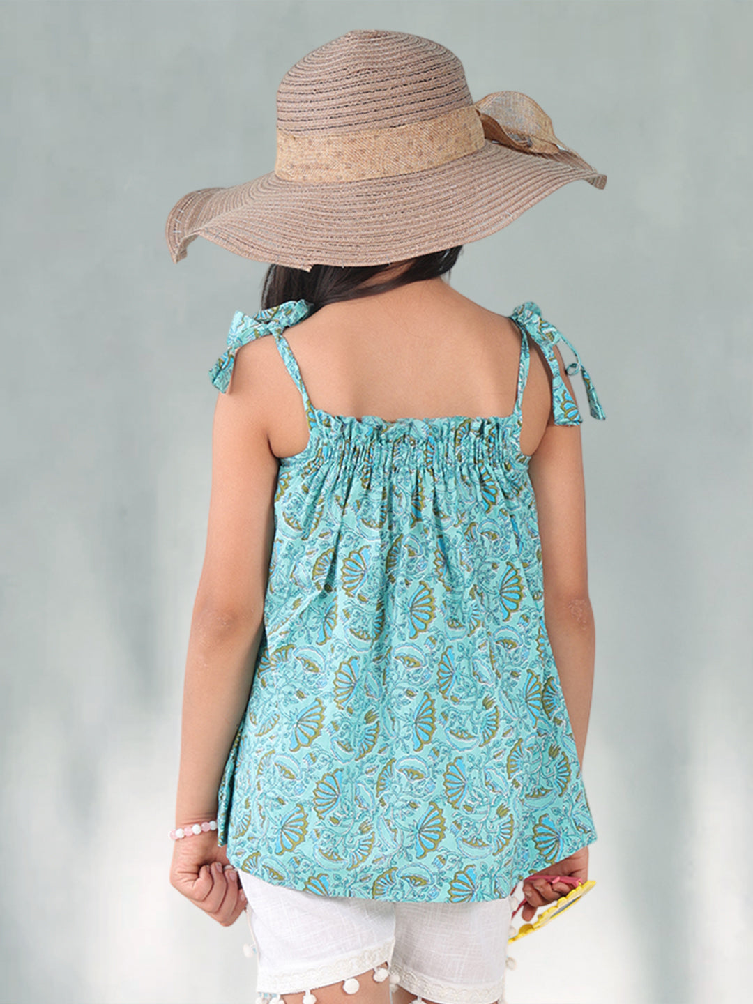 Blue sleeveless floral jaal Top