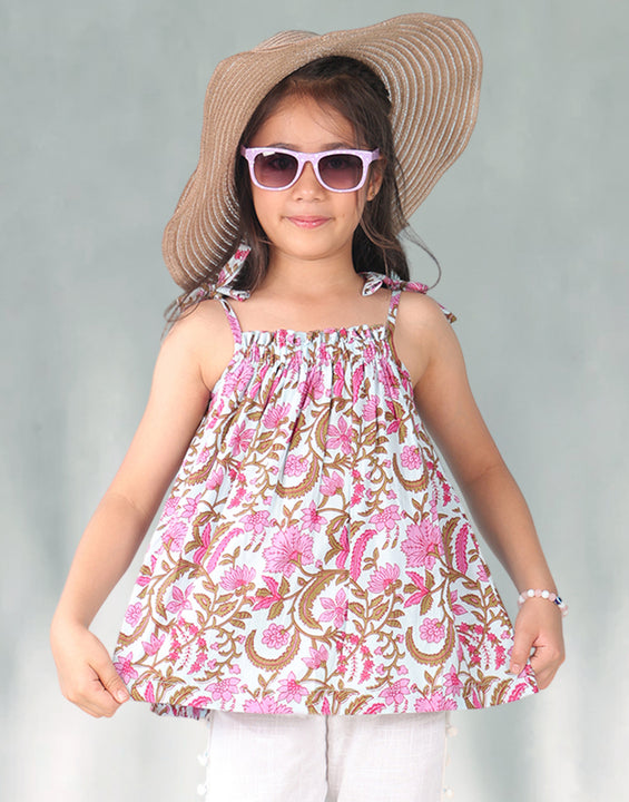Pink floral sleeveless Top