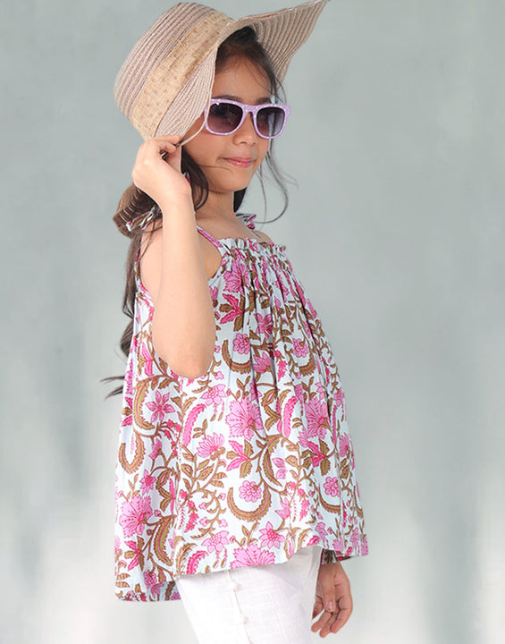 Pink floral sleeveless Top