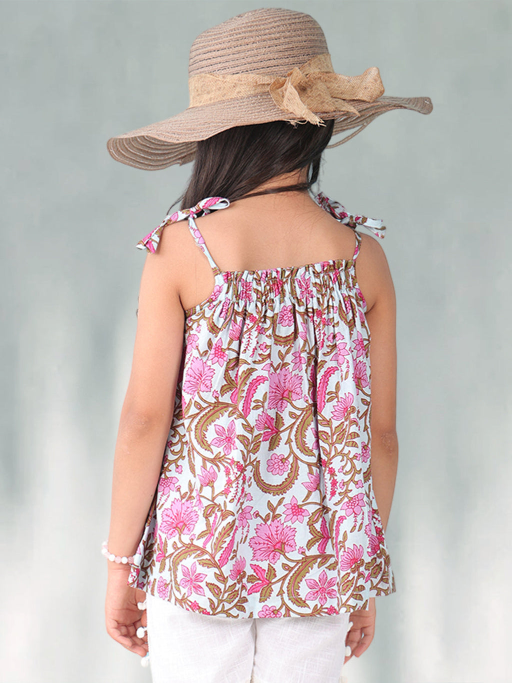 Pink floral sleeveless Top