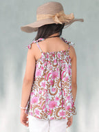 Pink floral sleeveless Top
