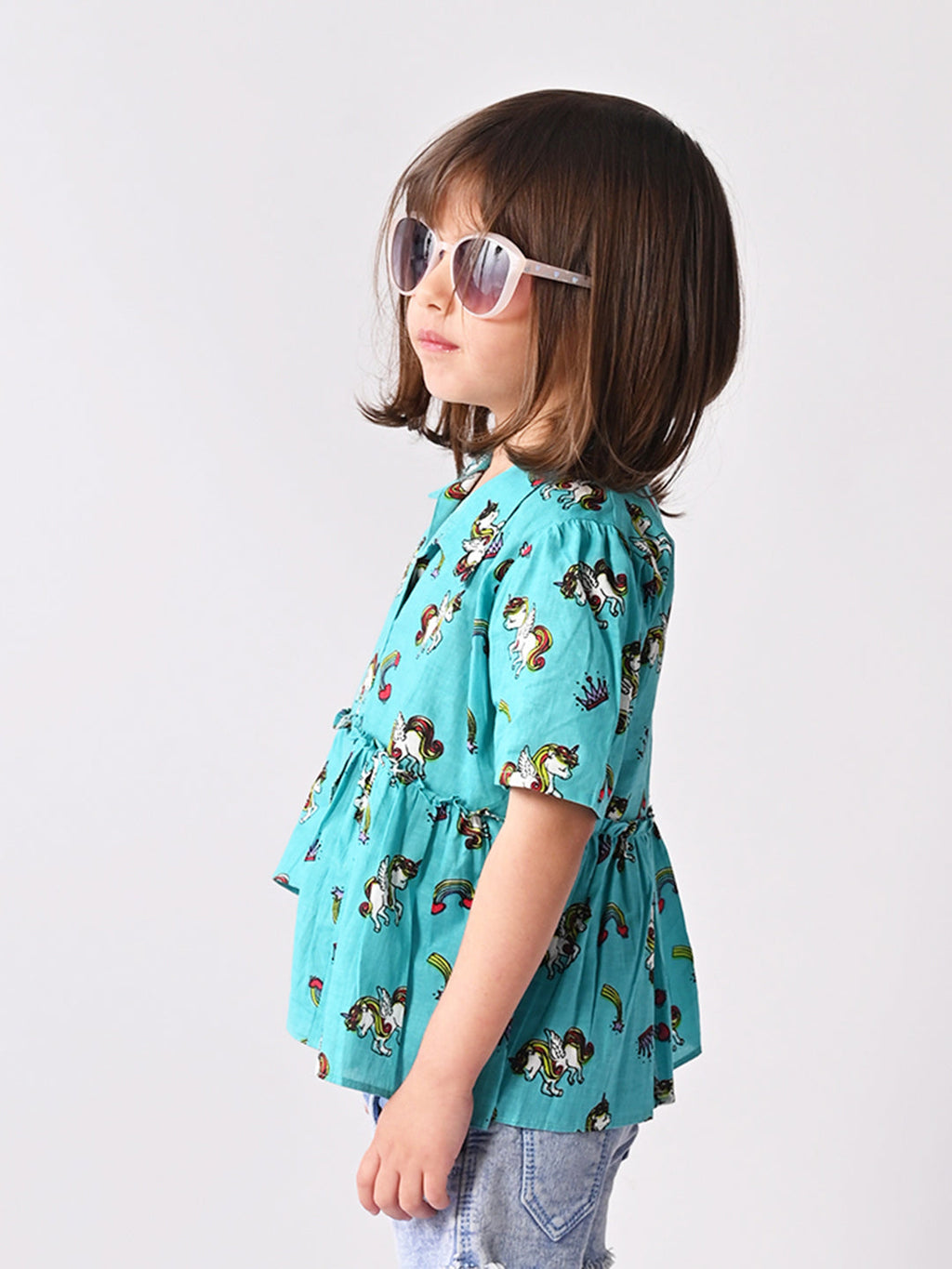 Blue Unicorn Printed High Low Top