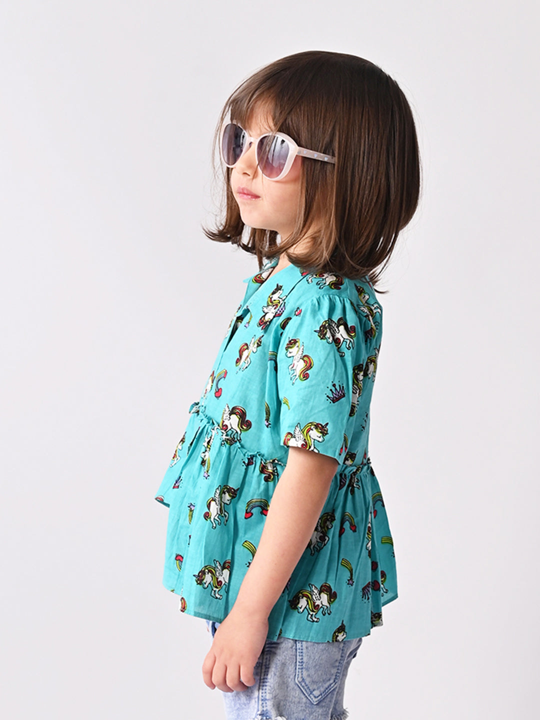 Blue Unicorn Printed High Low Top