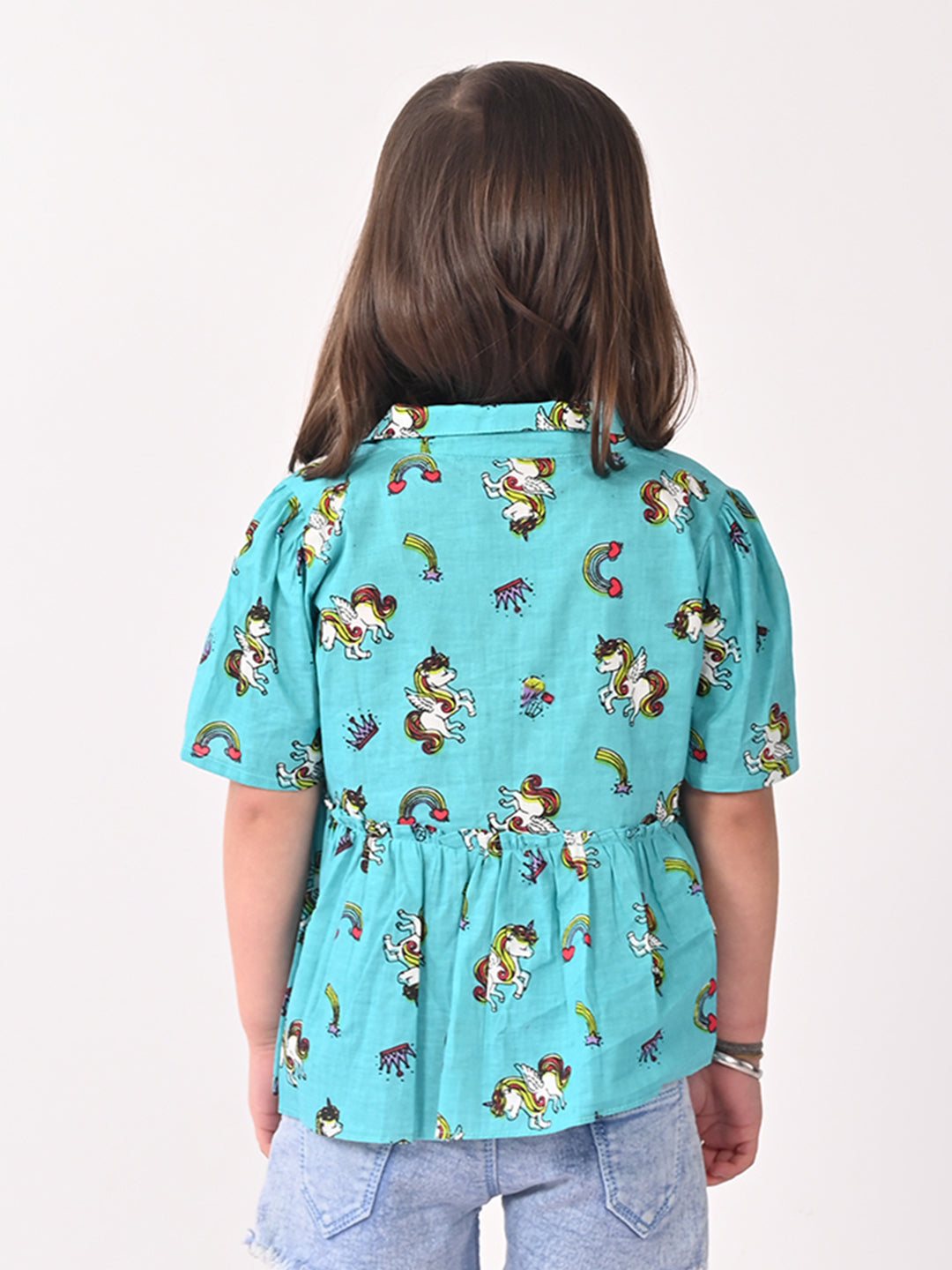 Blue Unicorn Printed High Low Top