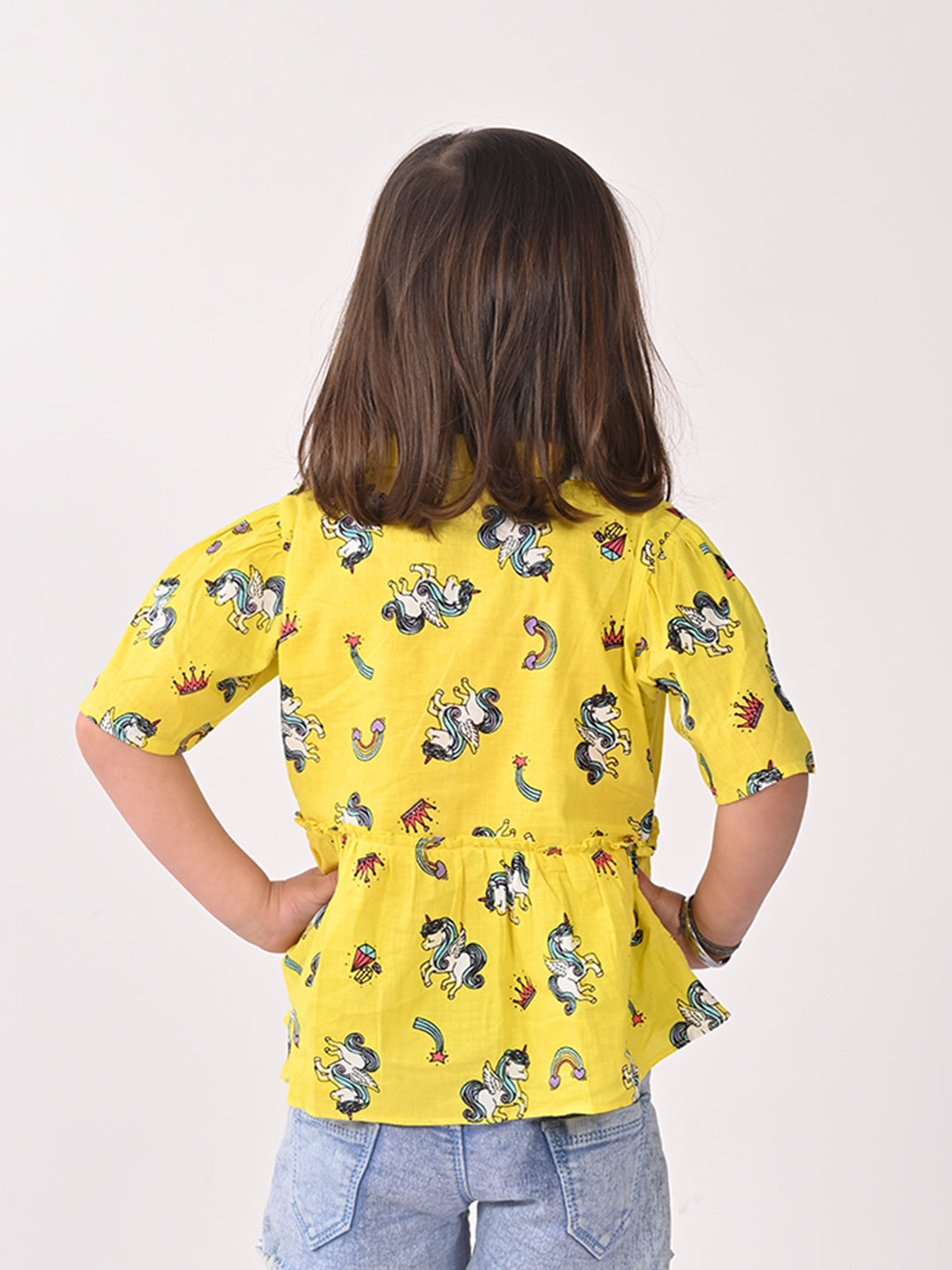 Yellow Unicorn Printed High Low Top