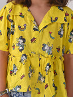 Yellow Unicorn Printed High Low Top