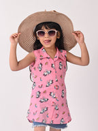 Pink Unicorn Printed Sleevless shirt style Top