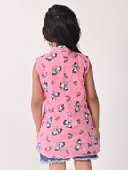 Pink Unicorn Printed Sleevless shirt style Top