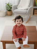 Red Floral Motif Printed Katha Kurta With Pajama