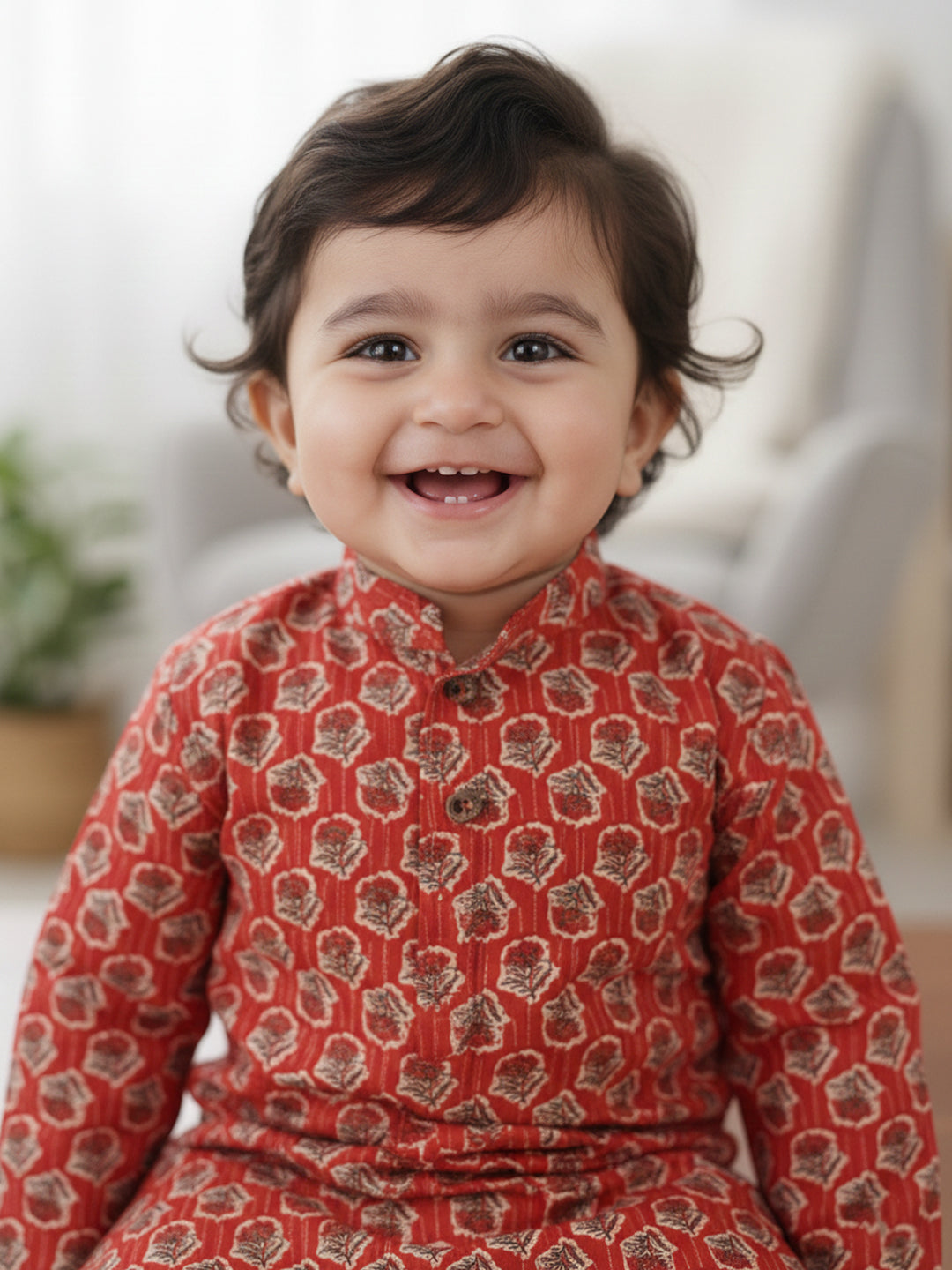 Red Floral Motif Printed Katha Kurta With Pajama