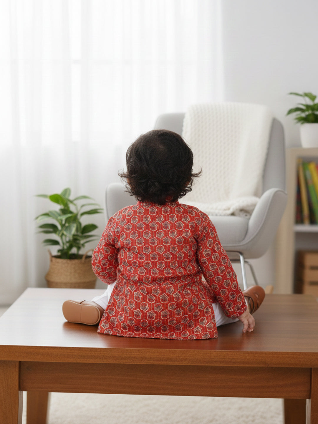 Red Floral Motif Printed Katha Kurta With Pajama