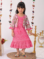 Pink  lehriya Dress with printed  jacket