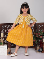 Yellow Sleeveless Dress with Yellow 3/4 Sleeve Printed Jacket