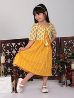 Yellow Sleeveless Dress with Yellow 3/4 Sleeve Printed Jacket