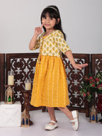 Yellow Sleeveless Dress with Yellow 3/4 Sleeve Printed Jacket