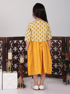 Yellow Sleeveless Dress with Yellow 3/4 Sleeve Printed Jacket