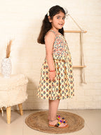 While  Dress with brown printed  jacket