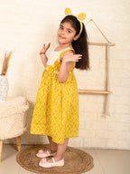 Yellow Sleeveless Dress with white patchwork at neck