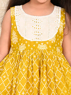 Yellow Sleeveless Dress with white patchwork at neck