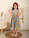 Blue Multi color  dress adjustable at waist