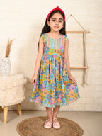 Blue Multi color  dress adjustable at waist