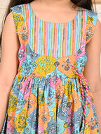 Blue Multi color  dress adjustable at waist