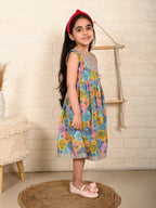 Blue Multi color  dress adjustable at waist