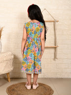 Blue Multi color  dress adjustable at waist