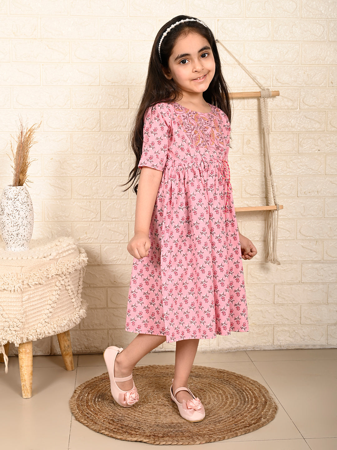 Pink Floral  dress adjustable at waist