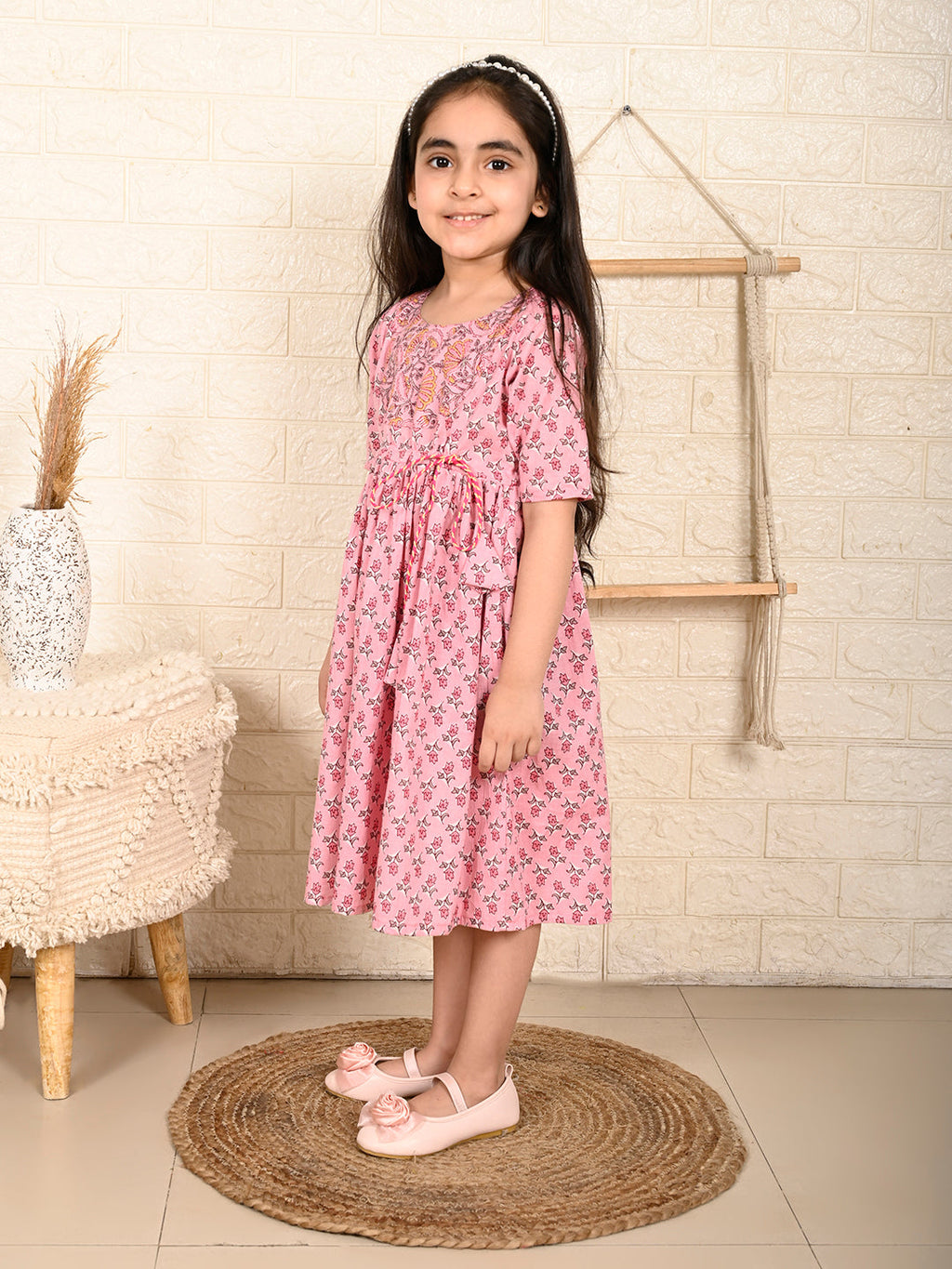 Pink Floral  dress adjustable at waist