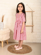 Pink Floral  dress adjustable at waist