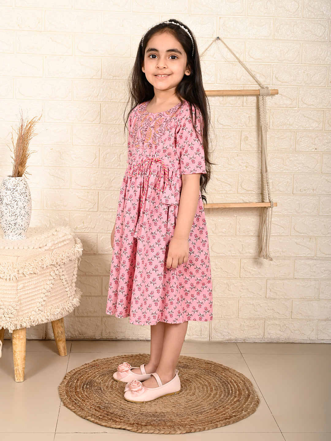 Pink Floral  dress adjustable at waist