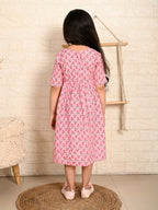 Pink Floral  dress adjustable at waist