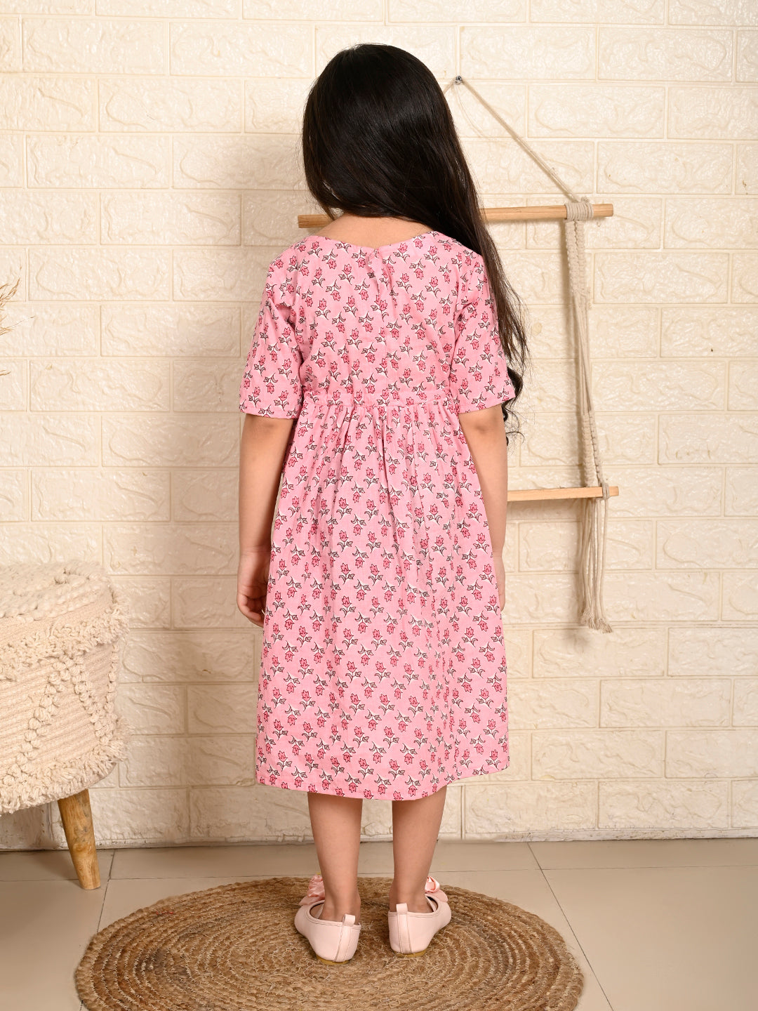 Pink Floral  dress adjustable at waist