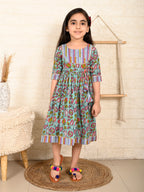 Blue Floral  Dress adjustable at waist
