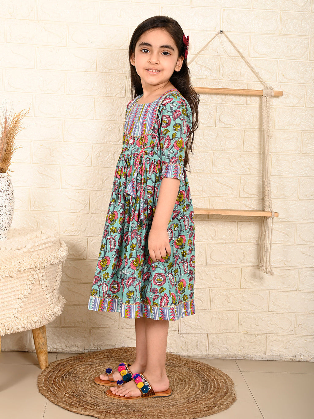 Blue Floral  Dress adjustable at waist