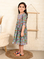 Blue Floral  Dress adjustable at waist