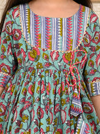 Blue Floral  Dress adjustable at waist