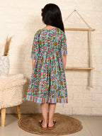 Blue Floral  Dress adjustable at waist