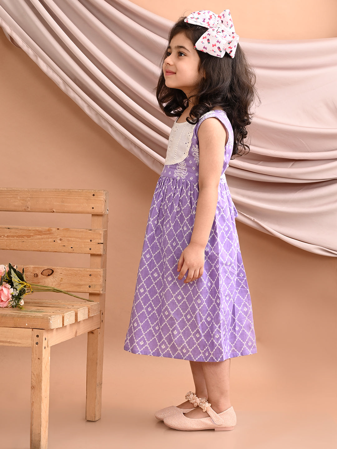 Kinder Kids Girls Purple Half Sleeve Dress