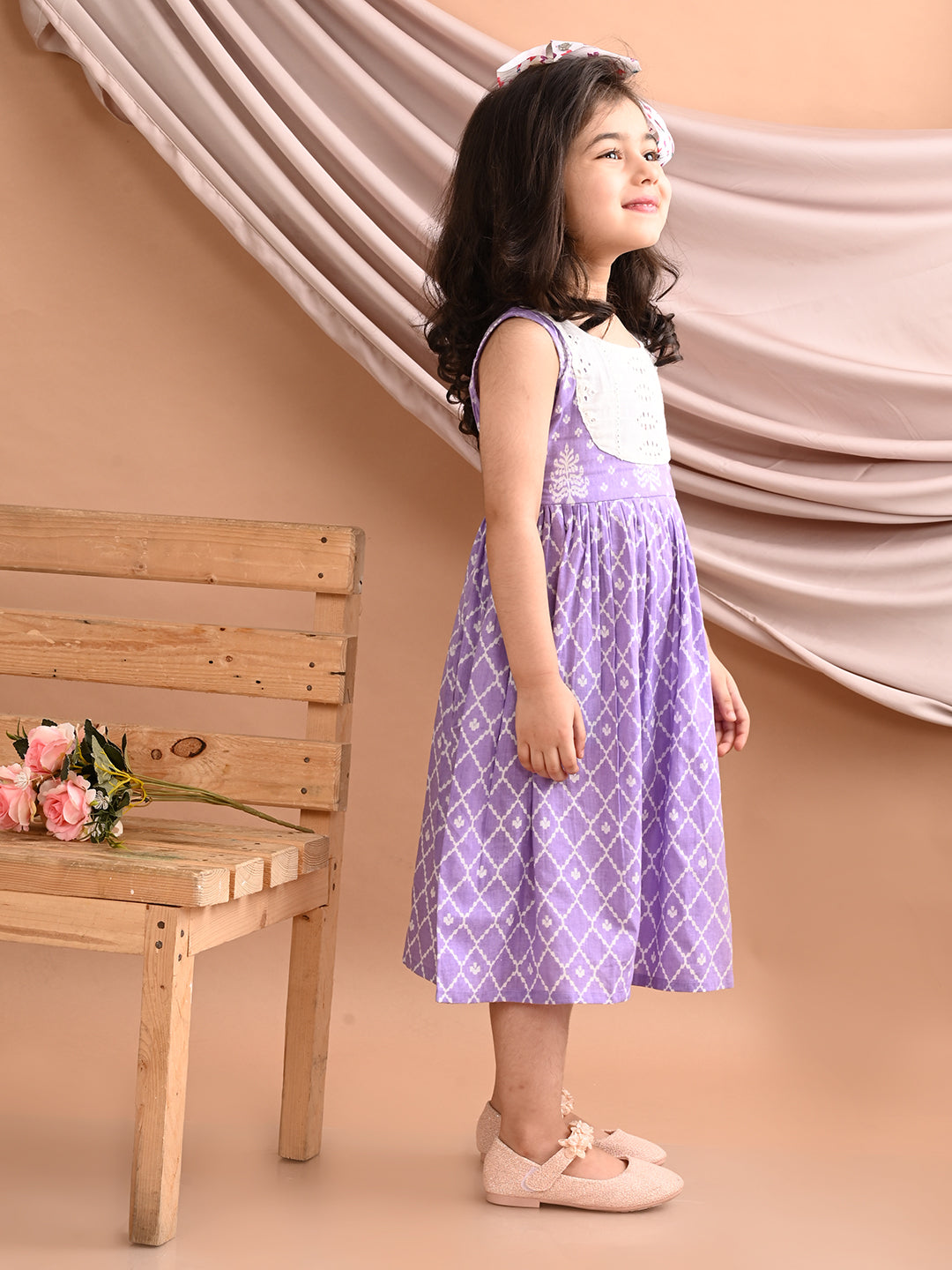 Purple Sleeveless Dress with white patchwork at neck