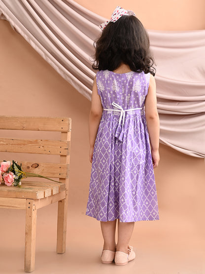 Purple Sleeveless Dress with white patchwork at neck